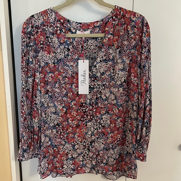 New: Parker Dahlia Ditsy Floral Silk Blouse size L - Picture 1 of 6